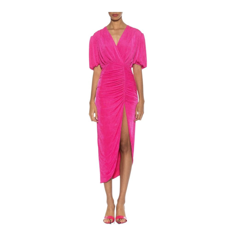 Alexia Admor Hot Pink Asymmetrical Ruched Midi Dress